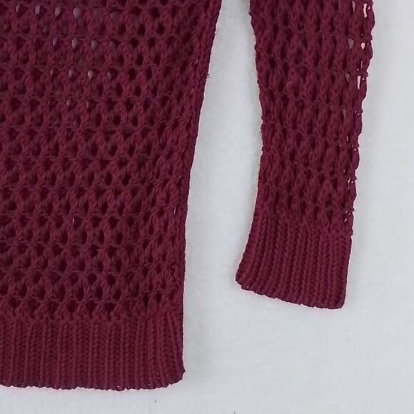 American Eagle‎ Open Knit Crocheted Sweater Size S Burgundy 100% Cotton - Picture 5 of 9